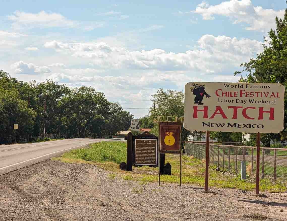 old Hatch Chile Festival sign on the south end of town