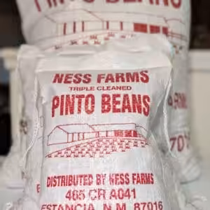 2, 5, and 25 lb bags of Ness Farms pinto beans