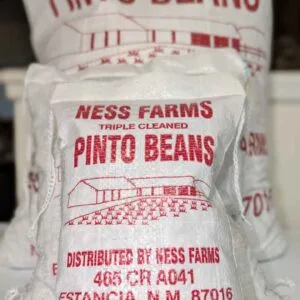 2, 5, and 25 lb bags of Ness Farms pinto beans