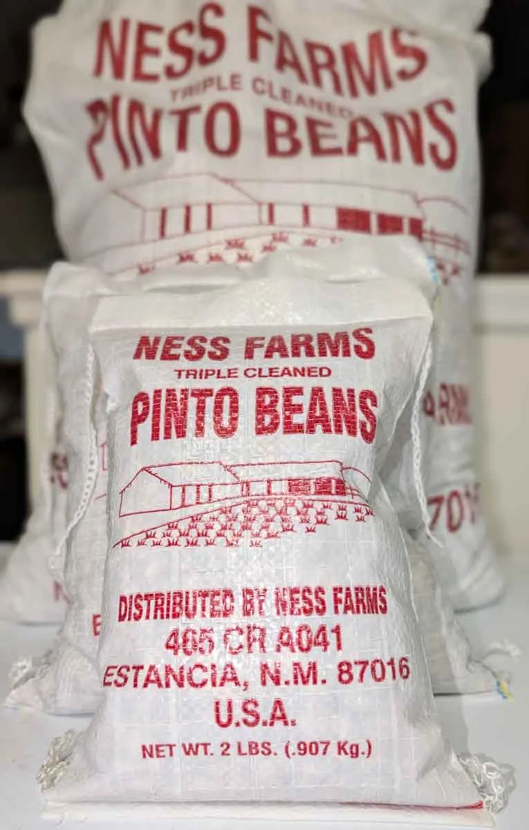 2, 5, and 25 lb bags of Ness Farms pinto beans